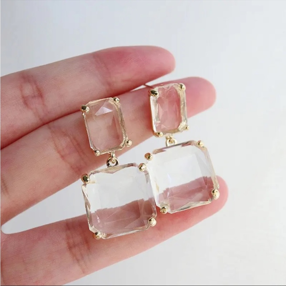 NWT Transparent Glass Crystal Earrings - Picture 2 of 7